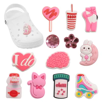 1-12 бр PVC Окачване За Обувки Розово Сладък Заек Котка Преливащи Сърцето Аксесоари за направи си САМ Украса За Обувки Croc Jibz Детски Коледен Подарък