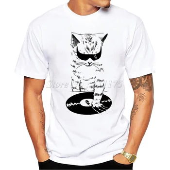 2019 Мъжка тениска със забавен дизайн DJ Cat Music, модерен мъжки стръмни върхове, летни тениски с хипстерским принтом.