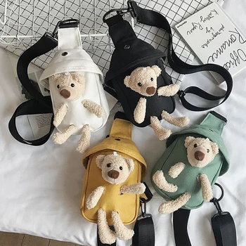 4 цвят, малка чанта с анимационни мечка, скъпа холщовая чанта за момичета, ежедневни чанти-незабавни посланици с отвори за слушалки, диагонално чанта през рамо за носене