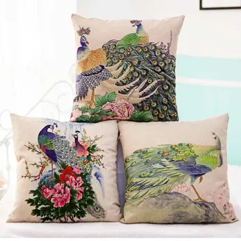45*45 см националната птица паун бельо памучен калъфка за възглавница на дивана за подарък за нов дом, без пълнеж