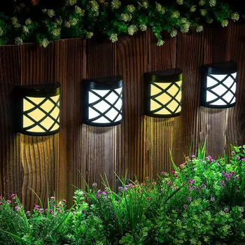 6 led соларни лампи за ограда, външни слънчева светлина на палубата, 7 цвята, променящия цвят, Водоустойчив стенни лампа за ограда, двор, двор, стълбище, интериор на градина.