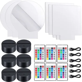 6 Комплекти за Домашно 3D Нощни Led Лампи, Включително 6 Светлинни Витрини И Прозрачни Акрилни Листове С Дистанционно Управление И USB-Кабели За Стая