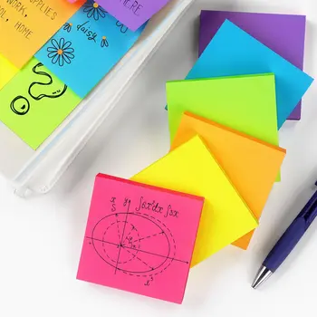 6-цветен стикер за бележки Ярки цветове, самозалепващи се подложки, които лесно се поставят за дома, офиса, лаптоп