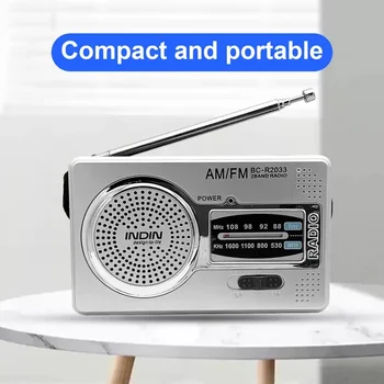BC-R2033 AM FM, джобно карманное радио с батерии, високоговорители, Голям колело настройки, стереозвук, радиоплеер за разходки из къщата