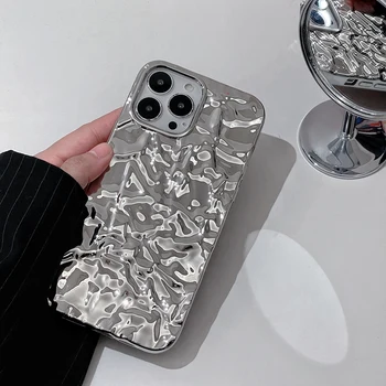 Bright Silver Мек Калъф За мобилен Телефон В Стила на Фолио За iPhone 15 14 12 11 13 Pro Max Mini XR XS X 6 6S 7 8 Plus С 3D Гънки И Бръчки
