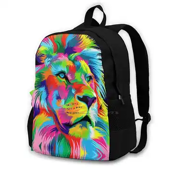 Color Lion Модерен раница с голям капацитет, пътни чанти за лаптоп, Color Lion, Цвят на Лъв, а Цветът на животни, Цвят сини лъвове, Англия