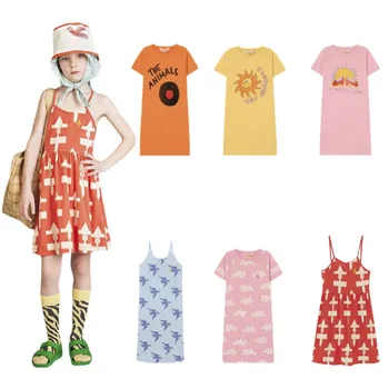 EnkeliBB 2023 SS, Лятно памучно рокля трапецовидна форма за момичета, марка дрехи за деца, детски дизайнерски дрехи, рокли с анимационни модел