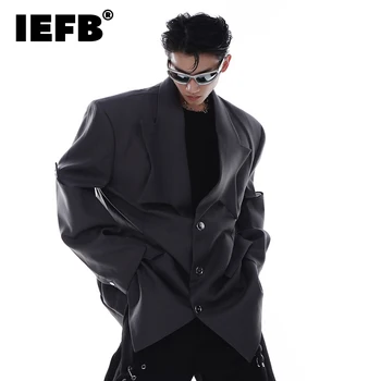 IEFB high street мъжки блейзър неправилни форми, мъжки новият, модерен костюм с наплечником, яке 2023, есенна однобортная мъжки дрехи C3504