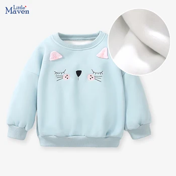 Little Maven, зимни детски дрехи, топло руното на горно облекло за малки момичета, hoody с котки, пролетно-есенни блузи