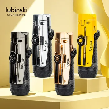 LUBINSKI Metal, висококачествена газова запалка с турбина директно вълни, Креативна отварачка за бутилки, Игли накрайника за пури, Мъжки подарък