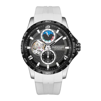 Mark Fairwhale Мъжки автоматично часовника 43 мм спортен часовник Механичен часовник Водоустойчив Светещи Скелета на Черно Малък секунден циферблат