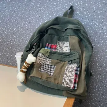 Y2k Прости училищни раници за ученици, японски ретро гръндж, ежедневни универсална окачване в стил мозайка, естетически холщовые чанти Mochila