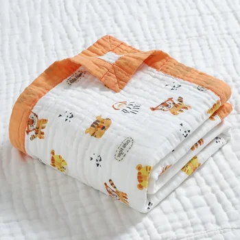 Висококачествено шестислойное марлевое кърпи за баня от 100% памук в сгъвката, махровое, с анимационни принтом, одеяло за бебе, покривки
