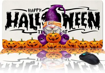 Геймърска Подложка За мишка Happy Halloween Gnome с Фенерчета прилепи Тенис на Мат за Офис XXL Компютърен Подложка За Мишка с не-хлъзгава повърхност 35x15 инча