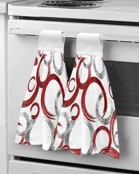 Геометрични Кръгове Боя, Червени Кърпи за ръце, Подвесная Тъкан за кухня и баня, бързо съхнещи Меки Абсорбиращи Кърпи от Микрофибър