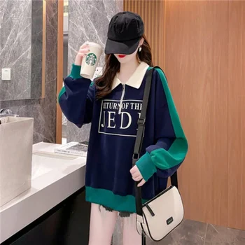 Дамски блузи с графичен дизайн в стил хип-хоп с цип, свободни широки блузи, дамски дрехи, зелени пуловери с текст принтом в стил Y2k