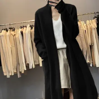 Дамски модни 2023, Есен-зима, Обикновена възли Жилетки, Дамски Свободни Дълги палта, Дамски пуловери Оверсайз, якета W475