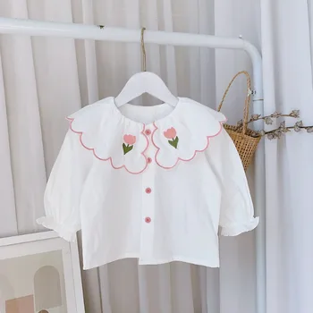 Детска блуза за момичета, летни елегантни блузи за малки момичета в корейски стил 2023, сладки бебешки ризи, дрехи