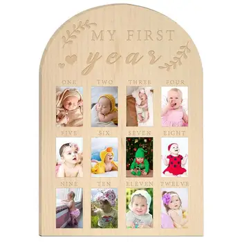 Детска Рамка За Снимка На Първата Година От Живота Milestone 12 Month My First Year Photo Display Дървена Дъска За Декорация На Детска Стая За Рожден Ден Подарък За Спомен