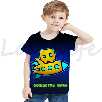 Детска тениска Angry Geometry Dash за момичета, дрехи за момчета, лятна 3D-тениски с къс ръкав, тениски с анимационни герои за тийнейджъри, тениски с аниме