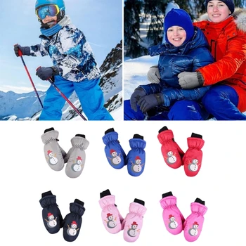 Детски ски ръкавици с снеговиком, водоустойчив и топли зимни улични ръкавици, 3-слойна ръкавици за момчета и момичета на 3-6 години