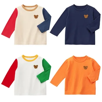 Дрехи за момчета от 1 до 6 години, тениска с дълги ръкави в японски стил, детски прост обикновен топ с кръгло деколте