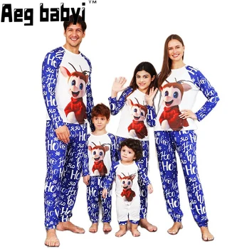 Еднакви комплекти за семейството си на Коледа, пижама с принтом елен, дрехи за татко, мама, детски дрехи, Коледна пижама Комплект семейния облекло за Нова година