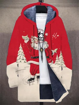 Есенно-зимни новост 2023 г., мъжки серия на Дядо Коледа, удебелена яке с цип, с качулка, флисовое палто с качулка, когато е топло яке