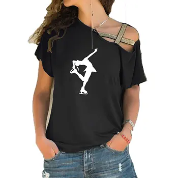 Женска тениска за съвременния фигурата каране с къс ръкав, модни дамски тениска за нова момичета, тениски с нередовни перекосом и кръстосана превръзка