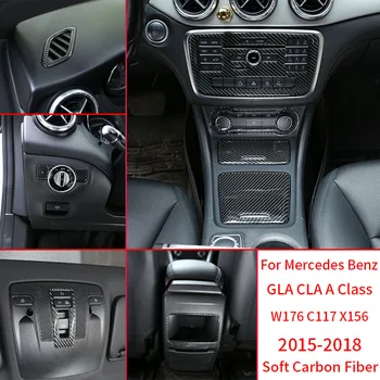 За Mercedes Benz GLA CLA A Class W176 C117 X156 2015-18 Комплект Централна контролния Панел на вътрешността на Колата от мека въглеродни влакна и автомобилни Аксесоари