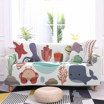 Калъф за диван с принтом прекрасни анимационни морски животни, пълен комплект еластичен пыленепроницаемого и устойчиво към бръчки дивана за няколко души