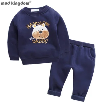 Комплект панталони за момичета и момчета Mudkingdom, руното hoody и панталони, бебешки дрехи, костюми за деца с шарени от картун средно тегло