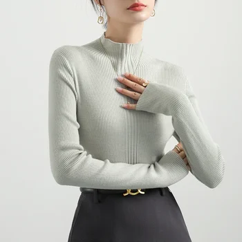 Корейски обикновен пуловер с дълги ръкави, Есенен пуловер, модерен тънък пуловер, Зимни Плетени блузи, Елегантни дрехи, жилетка 28777