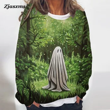 Костюм за Хелоуин За жени, Блузи, есен-зима, блузи с цифрово принтом с дълъг ръкав, женски 3D пуловер на Хелоуин, Градинска облекло