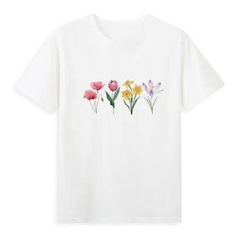 Красива тениска с флорални принтом, ежедневни и удобна лятна риза, женски красив летен топ A206