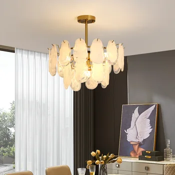 Креативен светлина в стила на постмодерното, луксозен полилей в хола, спалня, вила в хотела, прозрачна полилей от кленов лист, стъклена лампа-полилей
