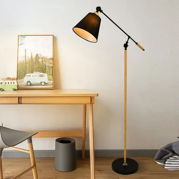 Лампиона от скандинавски бял и черен дърво, модерни лампи E27, лесен ъглов етаж лампа, метална лампа за четене