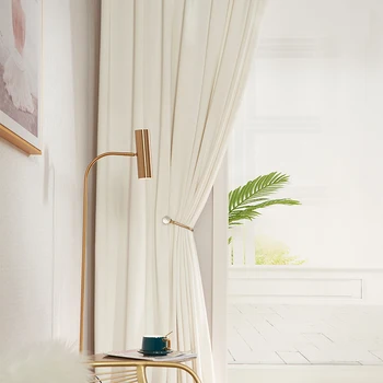 Лека луксозна Кремаво-бяло кадифе завеса в скандинавски минималистичен стил, частична сянка, Спалня, хол, Прозорец завеса