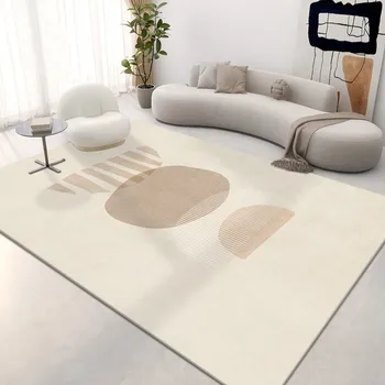 Лесен крем ветропоглощающий килим в хола, мек и нескользящий, голяма площ Килим върху целия под, симулиращ Вълнен килим в спалнята