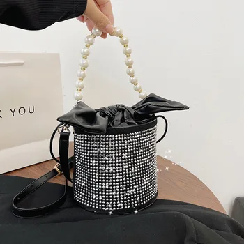 Луксозна дизайнерска чанта, Реколта Метална чанта с перли ръчна изработка, Кристални, блестящи кристали, вечерна чанта с диаманти, Клатч