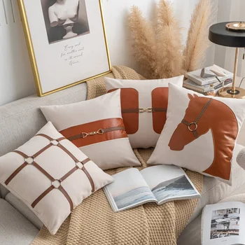 Луксозна калъфка за възглавница за седалката в лошадином стил от изкуствена кожа, калъф за възглавница, ежедневни памук калъф, декор за дивана в спалнята