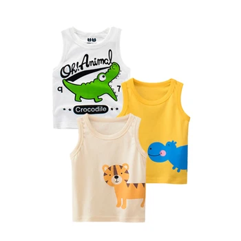Меки върхове с крокодил акула за момчета и момичета, Детски Летни потници, детска мода, риза без ръкави с тигър, слон, Бегемотом, ежедневни тениски от 2 до 8 години