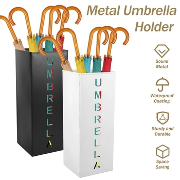 Метална стойка за чадъри, Квадратна свободно стояща стойка за чадъри, Декоративен държач за чадър, Многофункционален държач за тросточек за