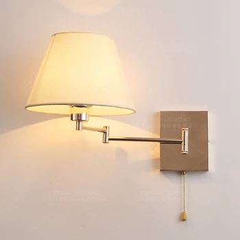 Модерен отточна тръба на шарнирна връзка, с монтиран на стената лампа, гъвкаво златното стенни аплици, разтегателен, с монтиран на стената лампа за четене с прекъсвач на веригата в прикроватной нощното шкафче в спалнята на хотела