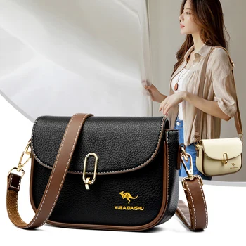 Модерен чантата е с голям капацитет, дамски чанти през рамо с панти капак, нова кожена чанта през рамо за жени, малка чанта за мобилен телефон