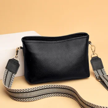 Модерна дамска чанта за през рамото от естествена кожа, универсални чанти през рамо с широк колан, дамска чанта-портфейл с голям капацитет за жени