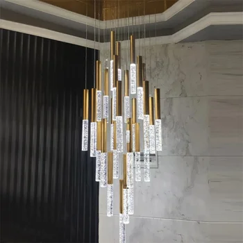Модерна таванна кристален led полилей Long Cristal Окачен лампа на стълба на клетката хола в скандинавски минималистичном стил за вътрешно осветление