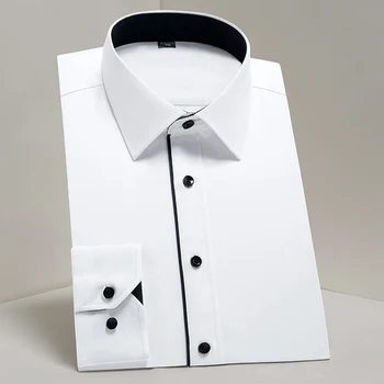 Мъжки Класически ризи с контрастиращи шевове, с каишка отпред, без джобове, с дълъг ръкав, стандартна бизнес офис риза