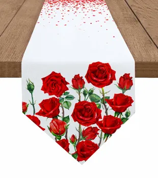 Настолна пътека със сърца, и червени рози за Св. Валентин, Сватба парти, Настолна пътека, кърпа за домашно кухненския плот