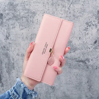 Нов дамски портфейл, дълъг женски студентски чантата си малка трехстворчатая модни мультикарточная чанта за карти с голям капацитет, женствена чанта
